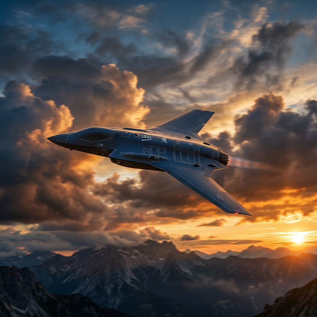 Next-generation UAV in flight at sunset